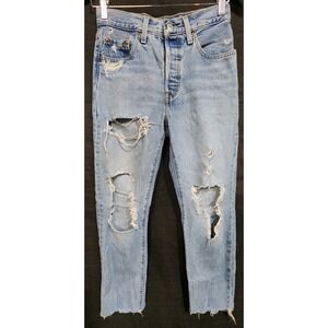 Levi's 501 Jeans Blank Label Womens Sz 24 Cropped Denim Distressed High Rise EUC